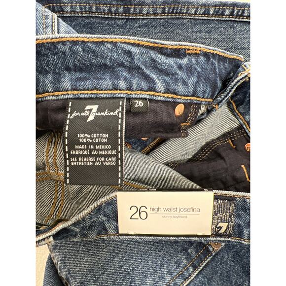 New 7FAMK Josefina Skinny Boyfriend High Waist Busted Knees Jeans size 26 - Picture 5 of 7